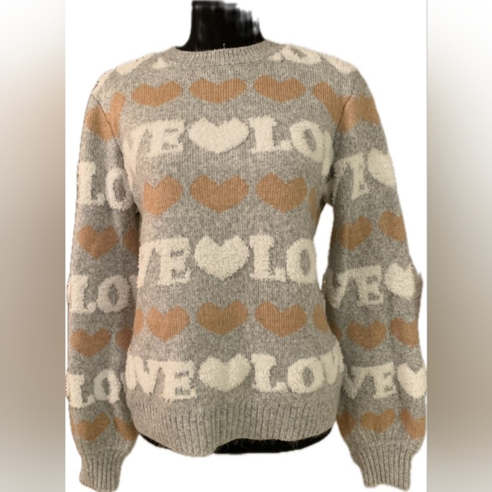 Lauren Lane Sonoma Grey Love Sweater Size M